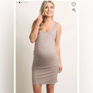 PinkBlush Mocha Ribbed Ruched Sleeveless Maternity Dress